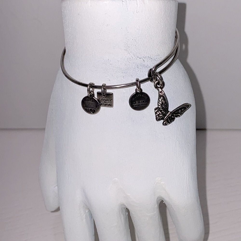 Alex & Ani Butterfly Silver Charm Bangle Bracelet With Charms Rafaelian Silver